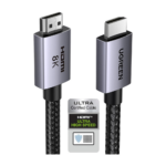 Cable HDMI 2.1 de 8K@60Hz | 3 metros | 48Gbps | HDR10+ | 3D Inversivo| eARC | Dolby ATMOS |   VVR | QMS | QFT | ALLM | 3 modos de Visualización | Certificado HDMI 8K | Niquelado | Nylon Trenzado | Carcasa de Aluminio.