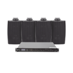 KIT de Amplificador de Audio 120W para Rack | 4 Altavoces de Pared color Negro 2.5W - 20W | Sistema 70/100V