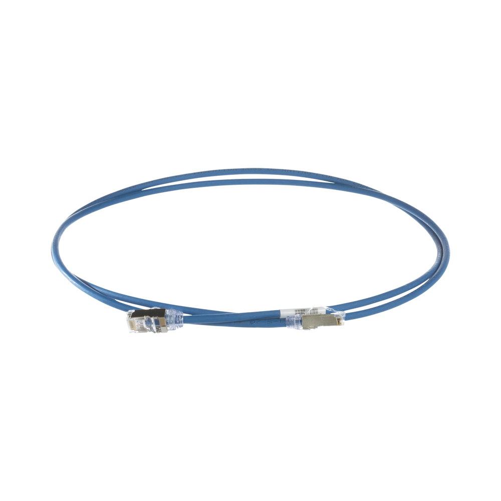 STP28X15MBU-l.png Patch Cord Cat6A, Diametro Reducido 28 AWG, Blindado S/FTP, CM/LS0H, 15 Metros (49.21 Pies), Color Azul - Image 1