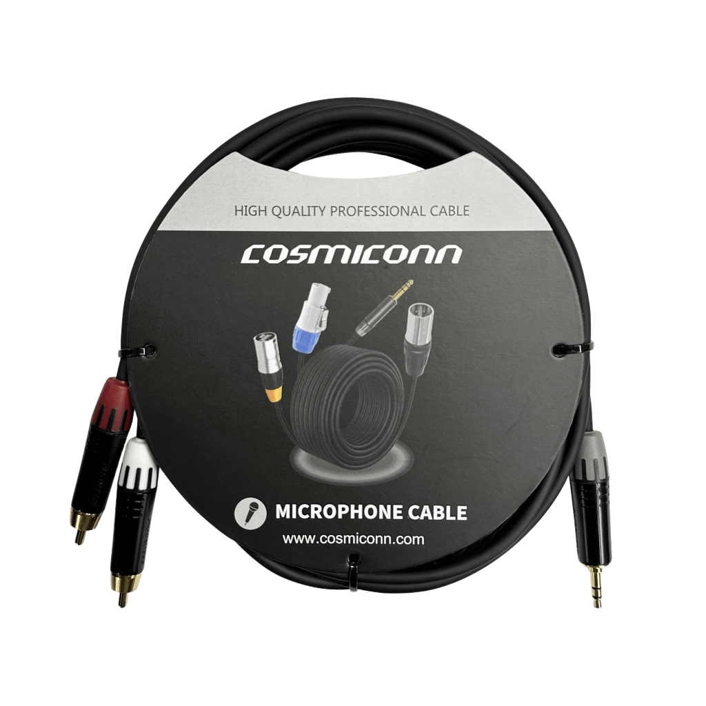 portada_0S1000-196.png Cable 3.5mm a 2 RCA, conectores negros, con diferenciador de blanco y rojo en RCA MT380-RD - MT380-WH - MTP3C-BG, length 3m - Image 1