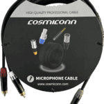 Cable 3.5mm a 2 RCA, conectores negros, con diferenciador de blanco y rojo en RCA MT380-RD - MT380-WH - MTP3C-BG, length 5m