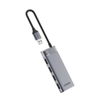HUB USB-A 3.2 Gen1 4 EN 1 | 4 Puertos USB-A (5Gbps) | Carcasa ABS + PC | Soporta OTG | Luz Indicadora LED | Cable de Nylon Trenzado de 20cm (Mas de 20000 flexiones) | Interfaz Niquelada | Color Gris Metalizado.