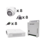 KIT TurboHD 1080p / DVR 8 Canales con audio por coaxitron / 8 Cámaras con Micrófono Integrado 101° Visión/  luz blanca + IR visión nocturna  / Transceptores / Conectores / Fuente de Poder Profesional