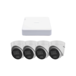 Kit IP 1080p (2 Megapixel) / NVR de 4 Canales con 4 Puertos PoE / 4 Cámaras IP Turret con Micrófono Integrado / ColorVu y ACUSENSE Lite