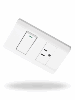 Volteck PA-APCO1-LB | Placa armada blanca con 1 interruptor sencillo y 1 contacto 2 polos + tierra, línea Lisboa