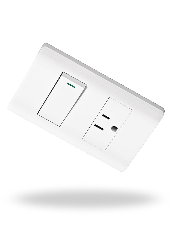Volteck PA-APCO1-LB | Placa armada blanca con 1 interruptor sencillo y 1 contacto 2 polos + tierra, línea Lisboa