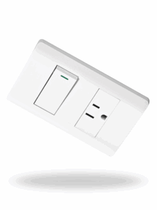 Volteck PA-APCO1-LB | Placa armada blanca con 1 interruptor sencillo y 1 contacto 2 polos + tierra, línea Lisboa