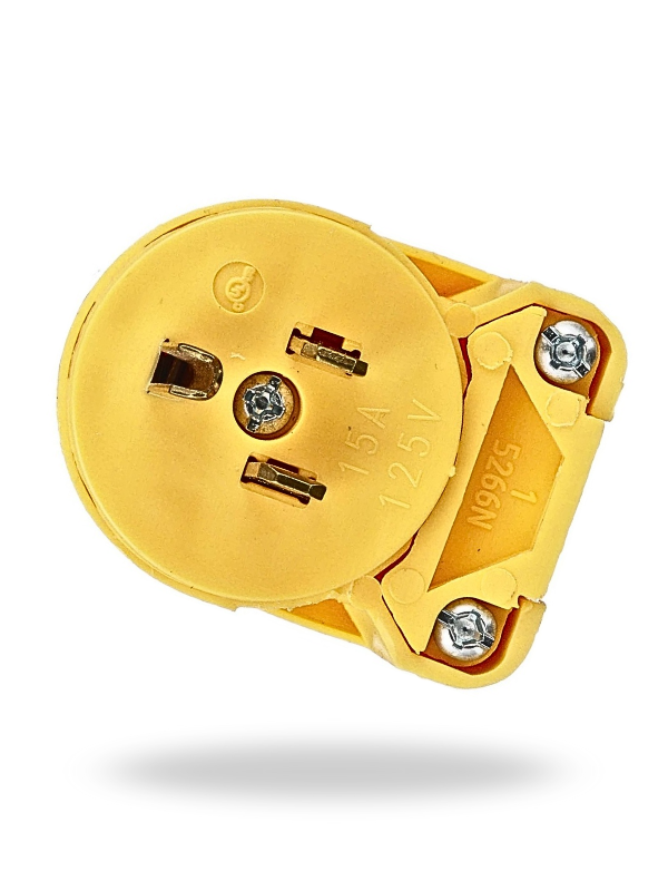 Eaton 4867AN‑BOX | Clavija ovalada de vinil de ángulo recto 2 polos + tierra, 15 A, 125 V (amarillo)