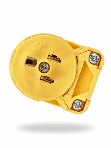 Eaton 4867AN‑BOX | Clavija ovalada de vinil de ángulo recto 2 polos + tierra, 15 A, 125 V (amarillo)
