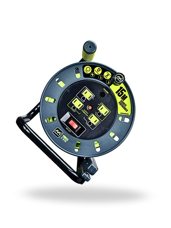 Masterplug – Extensión en Carrete de 15 Metros con 4 Contactos, Calibre 14 AWG