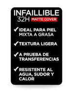 Base de Maquillaje de Alta Cobertura Mate y Larga Duración Infallible 32H Matte Cover - Image 2