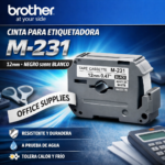 Cinta Brother M-231 1/2" Blanca sobre Negra - Image 3