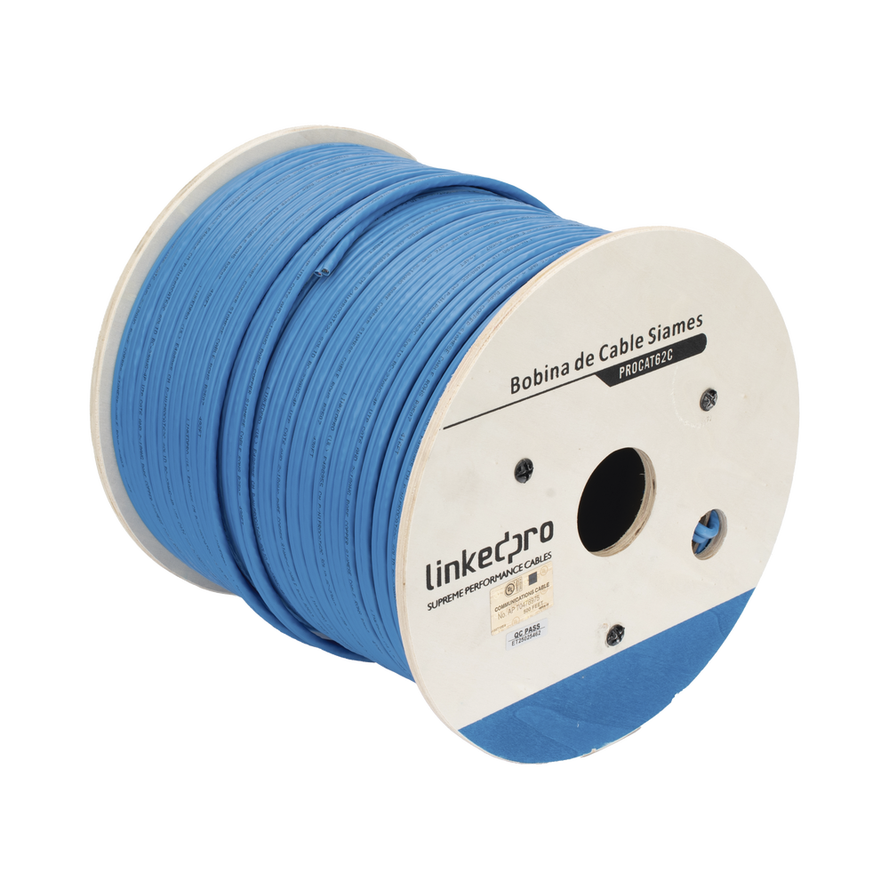 Bobina de Cable Siames Cat6 UTP 100% Cobre + 2 Cables Gruesos (18 AWG) para Alimentar Camaras Mas Lejos / 152 Metros (500 Pies) / Instalaci?n en Exterior / Uso Industrial para Climas Extremos