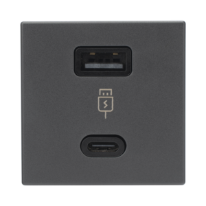 M?dulo Doble USB Tipo A+C / Carga R?pida 30W / Color Grafito / Compatible con Torres y Cajas Simon / Modelo: (K126F/14)