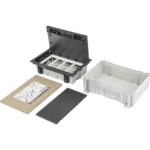 Caja Para Instalaci?n en Pavimento para Voz, Datos o Contactos El?ctricos / Capacidad para 4 M?dulos / Espacio Embellecedor en la Tapa / Profundidad Ajustable de 70 a 100 mm (2.76 a 3.94 pulgadas) / Los M?dulos se Adquieren Aparte / Incluye Registro