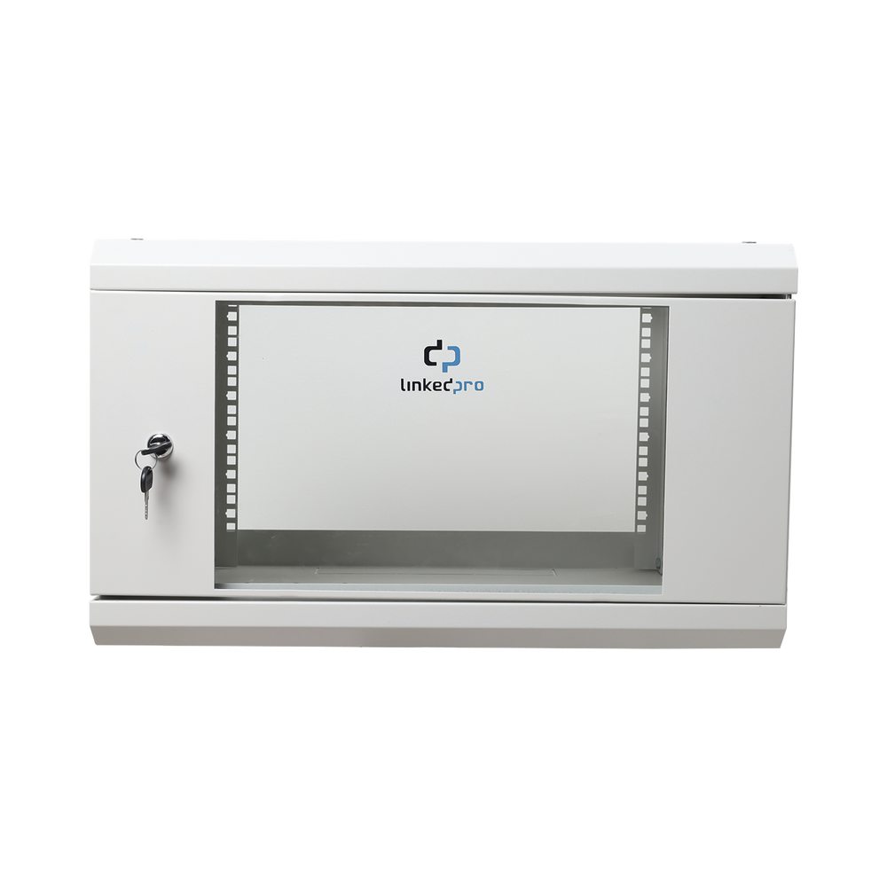 Gabinete de Pared de 6U con Puerta de Cristal Templado, 455 mm de Profundidad Total, Rack de 19'', Acero Reforzado Color Gris Mate