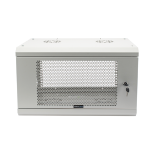 Gabinete de Pared de 6U con Puerta Perforada, 455 mm de Profundidad Total, Rack de 19'', Acero Reforzado Color Gris Mate