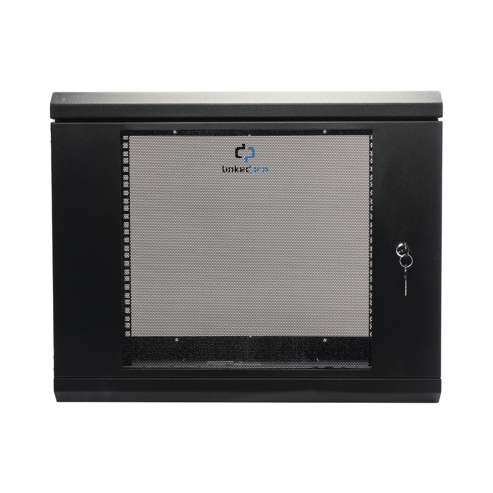 Gabinete de Pared de 9U con Puerta de Cristal Templado, 455 mm de Profundidad, Rack de 19'', Acero Reforzado Color Negro.
