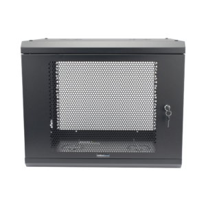 Gabinete de Pared de 9U con Puerta Perforada, 455 mm de Profundidad, Rack de 19'', Acero Reforzado Color Negro.