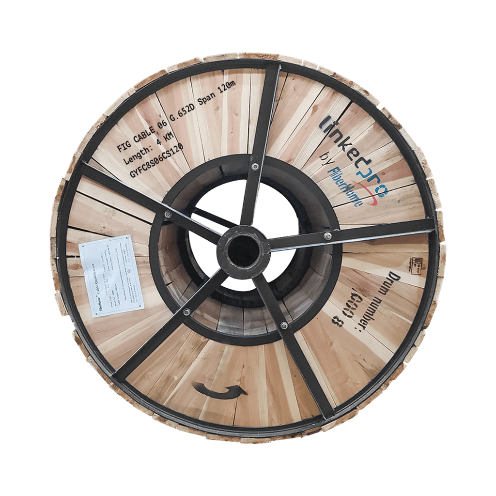 Carrete de 4 Km Fibra ?ptica A?rea Figura 8 Armada Antirroedor G.652D, Monomodo de 6 Hilos, Exterior, Span 120