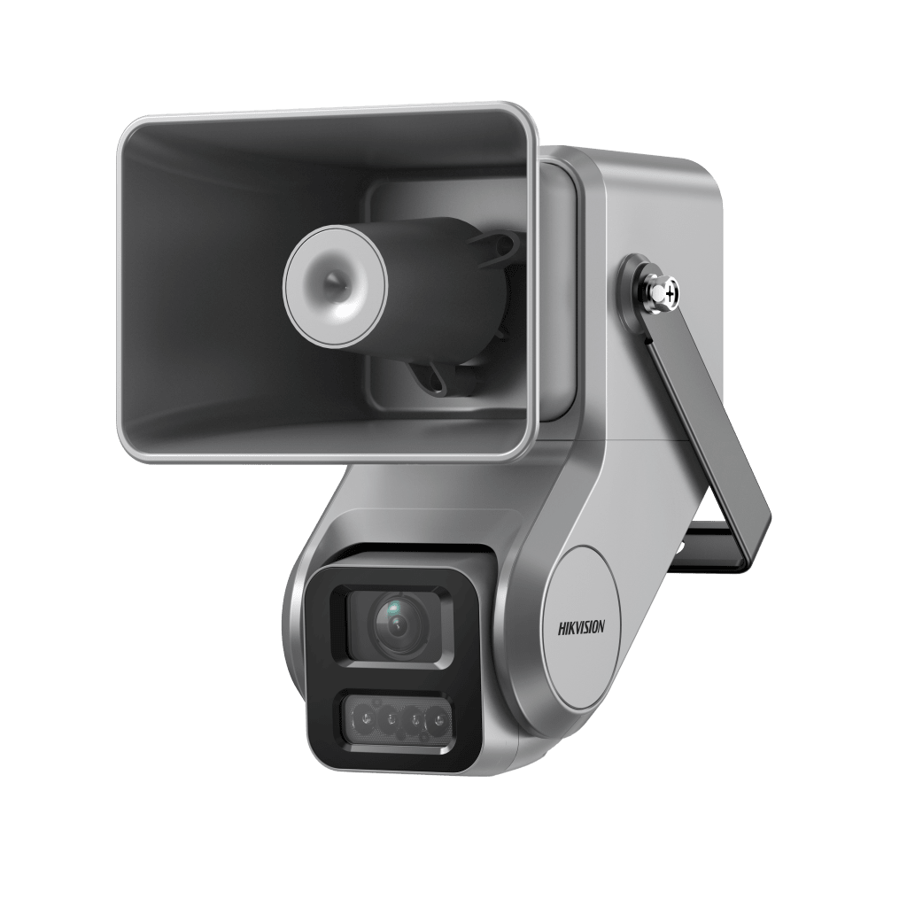 Camara IP 4 Megapixel + Bocina IP Integrada / Lente Motorizado 2.8 a 12 mm / 7 Watts de Potencia / Exterior IP67 / PoE+ / Metal / DualLight (50 mts IR 20 mts Luz Blanca) /2 Micrófonos Integrados / MicroSD