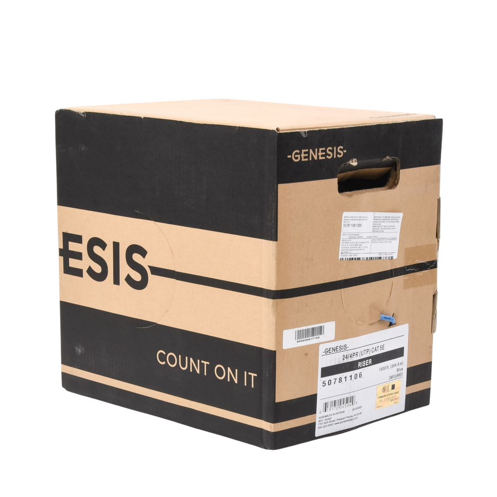 Bobina de 305 Metros (1000 Pies) Cable Par Trenzado Nivel 5 (CAT 5e) / CMR / Color Azul / 4 Pares de Conductores S?lidos de Cobre AWG 24 / Para Aplicaciones de CCTV, Redes de Datos, IP Megapixel, Control RS485