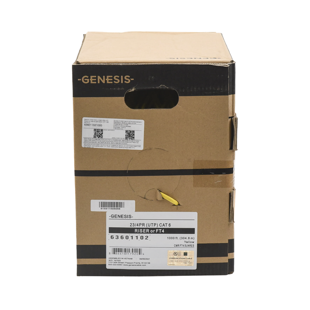 Bobina de Cable de 305 Metros (1000 Pies) UTP Cat6 Riser / Color Amarillo / UL, CMR, Probado a 350 Mhz / Para Aplicaciones de CCTV, Redes de Datos, IP Megapixel, Control RS485