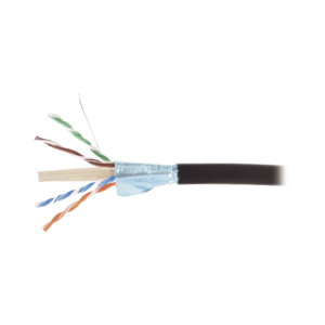 Bobina de Cable Blindado F/UTP de 4 Pares, Para Exterior con Gel, Cat6A (23 AWG), Industrial para Climas Extremos, Enterrado Directo, Color Negro, 305 Metros (1000 Pies)