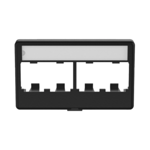 Placa de Mobiliario Modular Est?ndar, Salidas Para 4 Puertos Mini-Com, Con Espacio Para Etiquetas, Color Negro