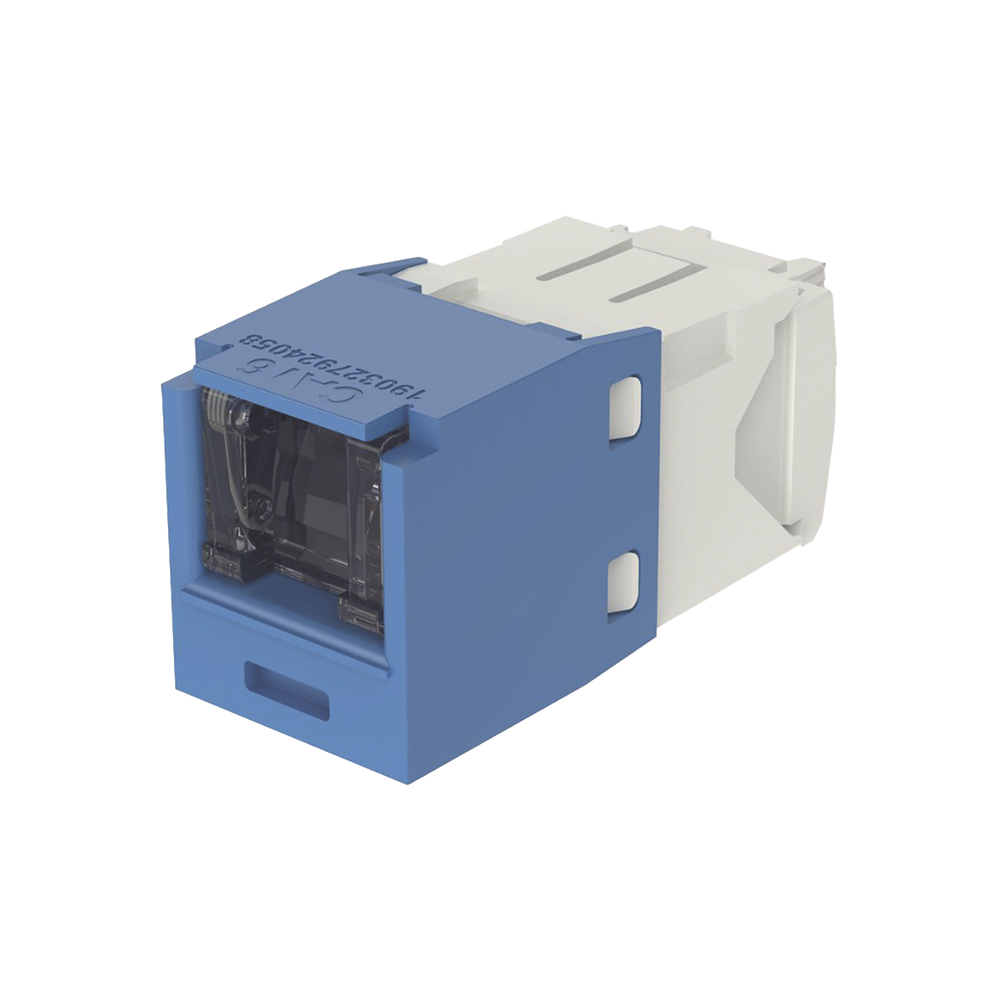 Conector Jack RJ45 Estilo TG con Ventana, Mini-Com, Categor?a 6, de 8 Posiciones y 8 Cables, Color Azul