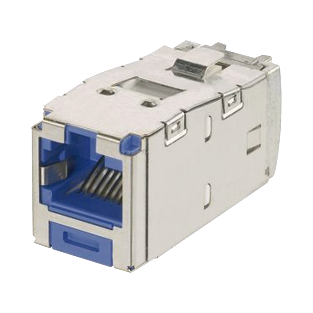 Conector Jack RJ45 Blindado, Llaveado Azul, Estilo TG, Mini-Com, Categor?a 6A, de 8 Posiciones y 8 Cables, Color Azul