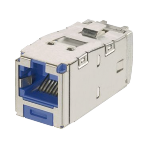 Conector Jack RJ45 Blindado, Llaveado Azul, Estilo TG, Mini-Com, Categor?a 6A, de 8 Posiciones y 8 Cables, Color Azul