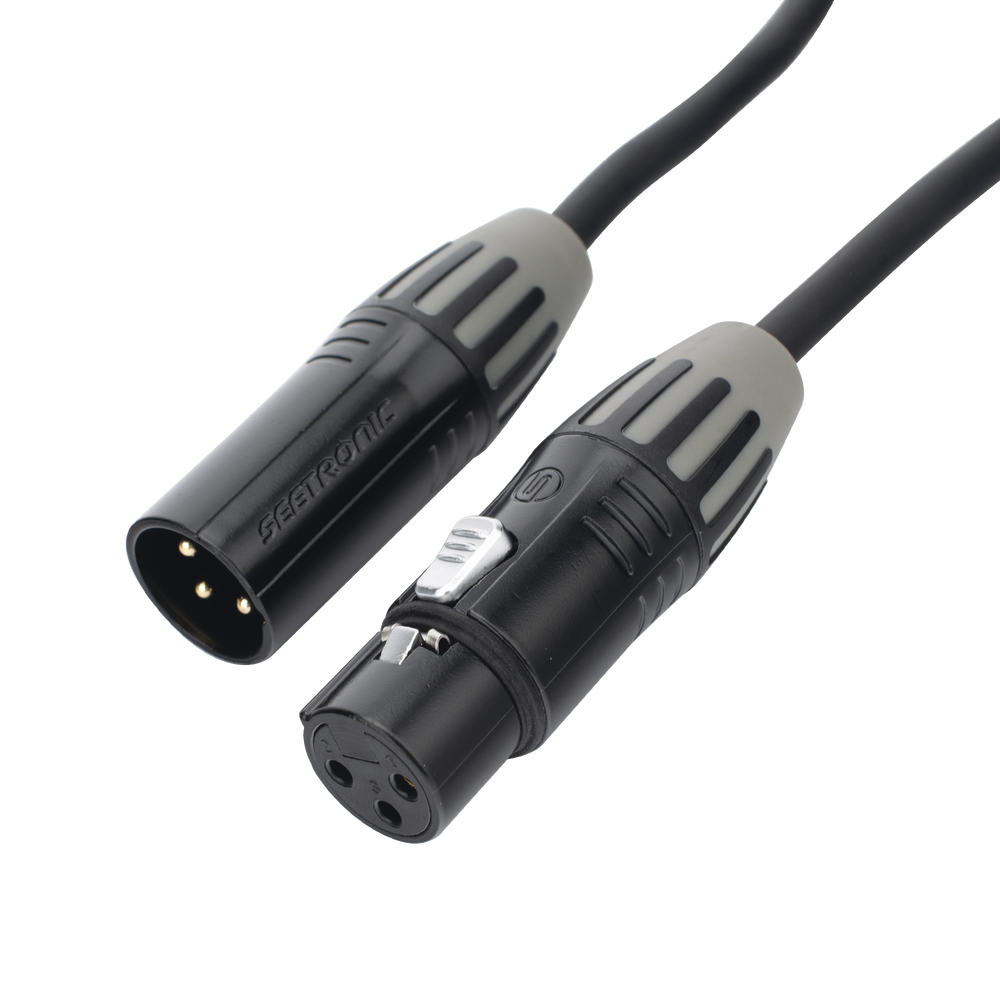 Cable XLR | 3 polos | Conector Hembra-Macho | Serie M | Carcasa Negra | Contactos Dorados | Ideal para Microfonía | Longitud 3m
