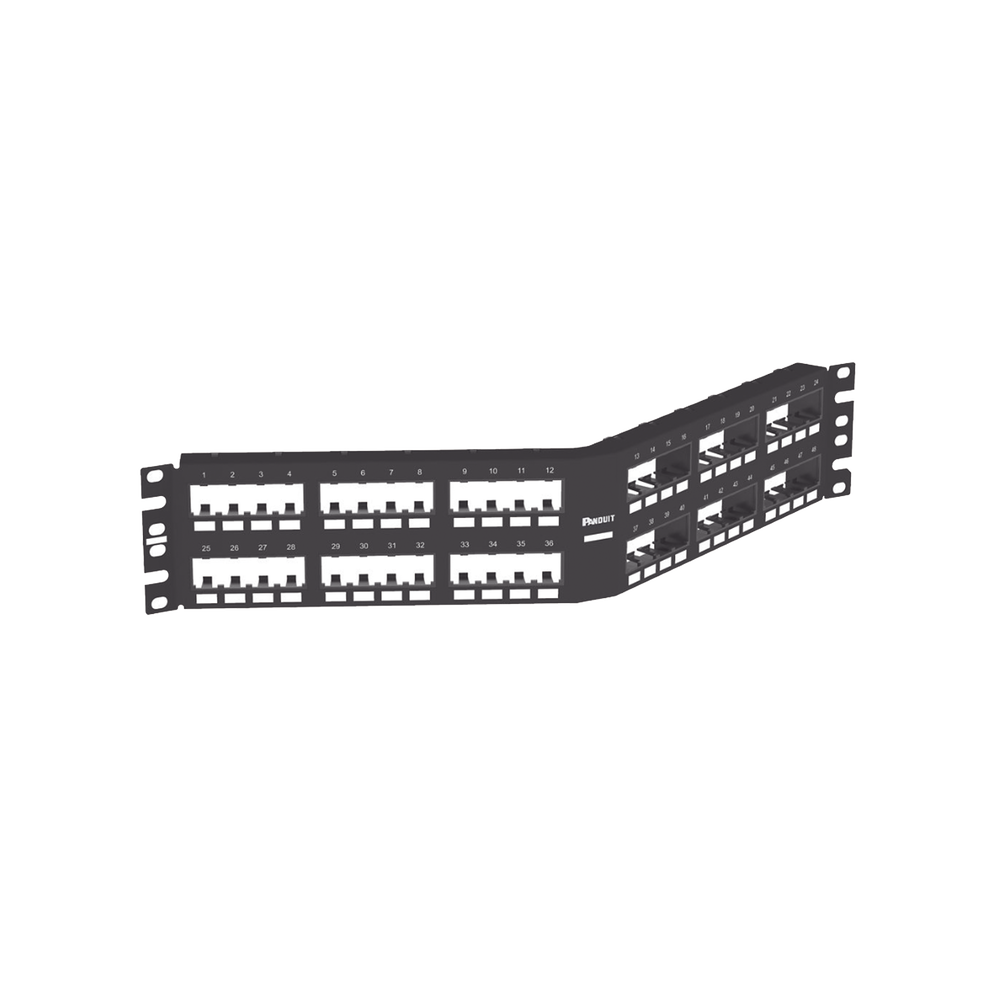 Panel de Parcheo Modular Mini-Com (Sin Conectores), Angulado Instalaci?n la Ras, Sin Blindaje, de 48 Puertos, 2UR