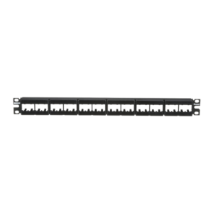 Panel de Parcheo Modular Mini-Com (Sin Conectores), Plano, Sin Blindaje, Con Etiqueta y Cubierta, de 24 Puertos, 1UR