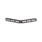 Panel de Parcheo Modular Mini-Com (Sin Conectores), Angulado, Sin Blindaje, Con Etiqueta y Cubierta, de 24 Puertos, 1UR