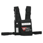 Pechera Universal con soporte para radio, sostén de bolígrafo y seguridad para la bolsa con cinta adherente. Logo TX-PRO.