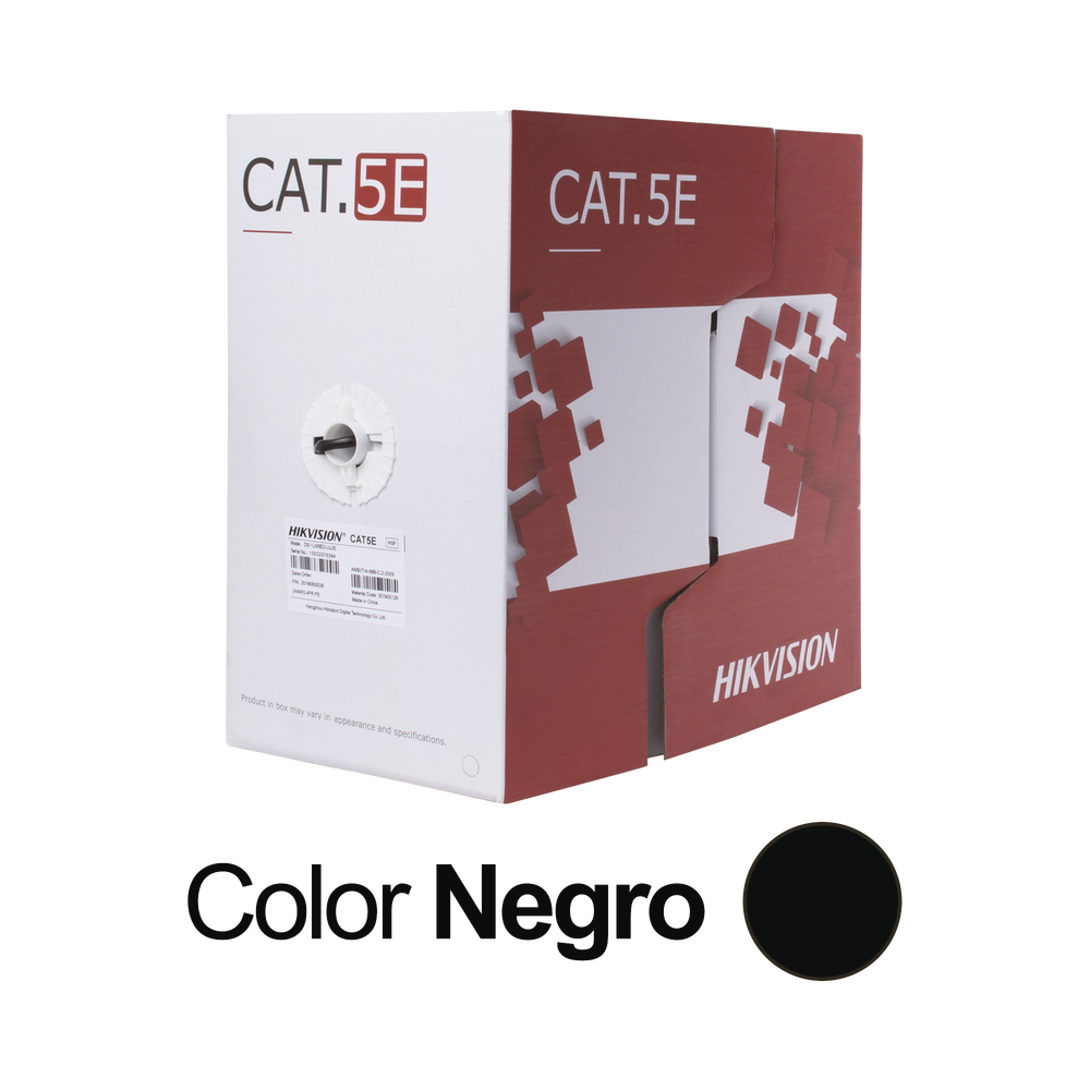 Bobina de Cable UTP 305 Metros (1000 Pies) / Cat 5E (24 AWG) / Color Negro / PE / Uso en Exterior / 100% Cobre / Aplicaciones de CCTV, Redes de Datos y Enlaces Inal?mbricos