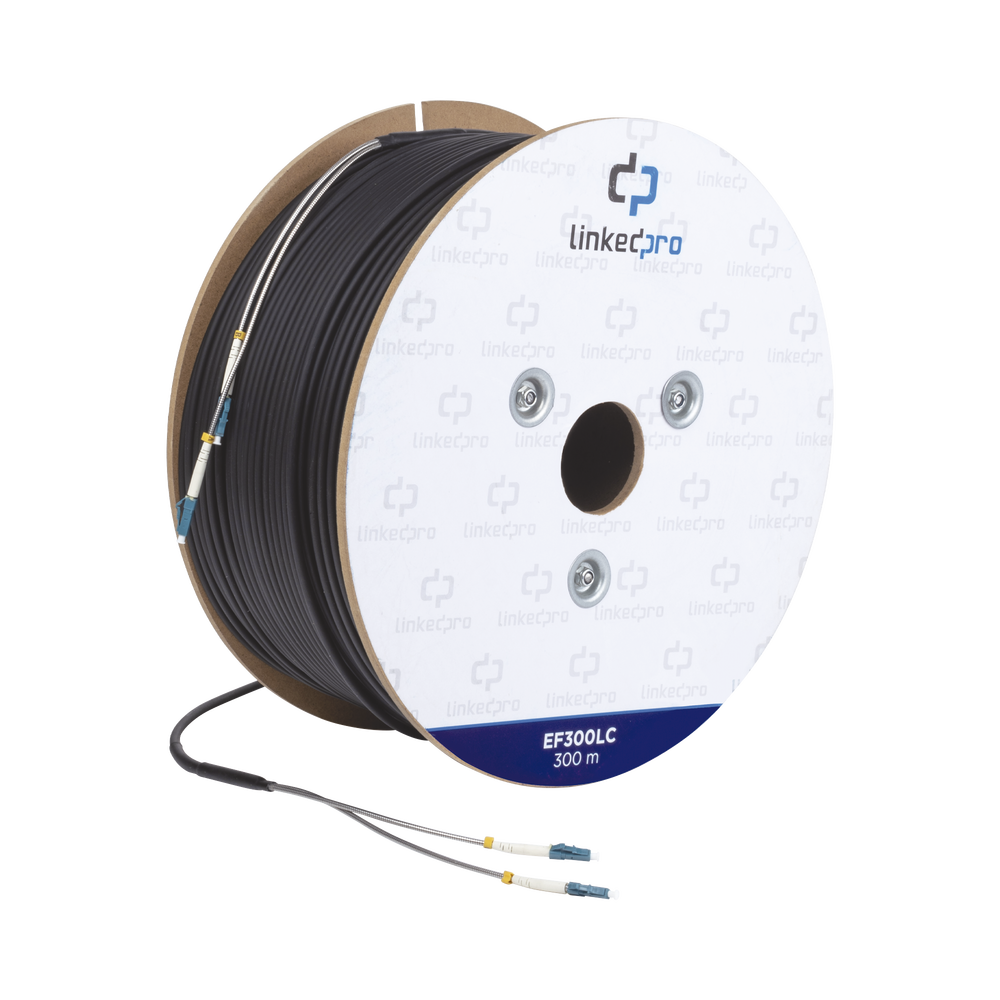 Carrete de Fibra ?ptica Monomodo con Conectores LC-LC Duplex, Reforzada con Kevlar, de 300 Metros (984.25 Pies), Para Instalaciones Subterr?neas por Tuber?a