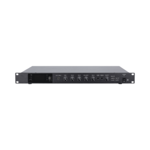 Amplificador de Audio | 1 canal | 350 W | Sistema 100V y Baja Impedancia | 4 Entradas de Micrófono Balanceadas | Bluetooth | USB | SD | FM | Montaje en Rack