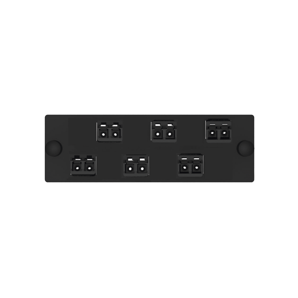 Placa Acopladora de Fibra Optica FAP, Con 6 Conectores LC Duplex (12 Fibras), Para Fibra Multimodo OM3/OM4, Color Negro