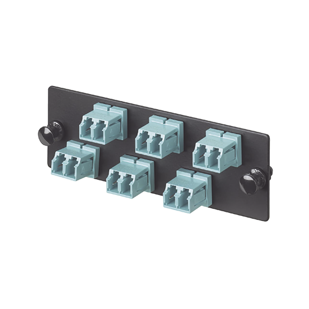 Placa Acopladora de Fibra Optica FAP, Con 6 Conectores LC Duplex (12 Fibras), Para Fibra Multimodo OM3/OM4, Color Aqua