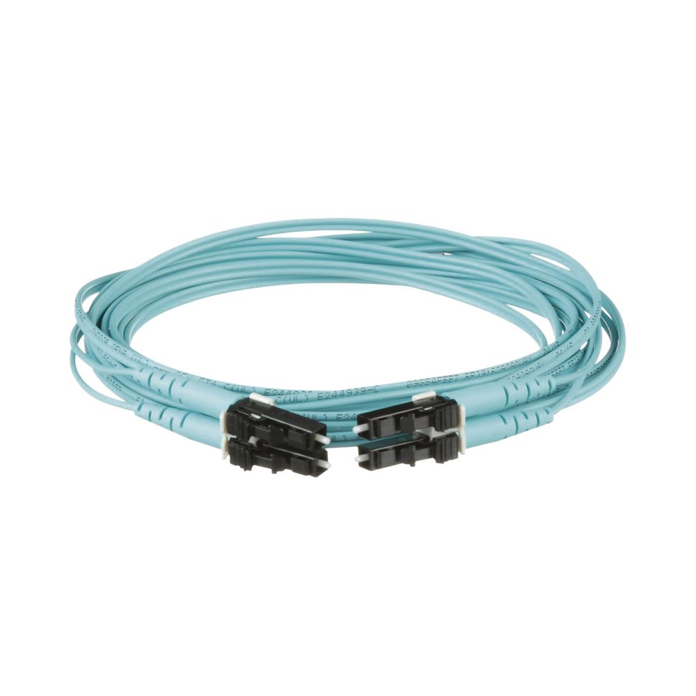 Jumper de Fibra Optica Multimodo 50/125 OM3, LC-LC Duplex, OFNR (Riser), Color Aqua, 9 Metros (29.53 Pies)