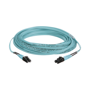 Jumper de Fibra Optica Multimodo 50/125 OM3, LC-LC Duplex, OFNR (Riser), Color Aqua, 15 Metros (49.21 Pies)