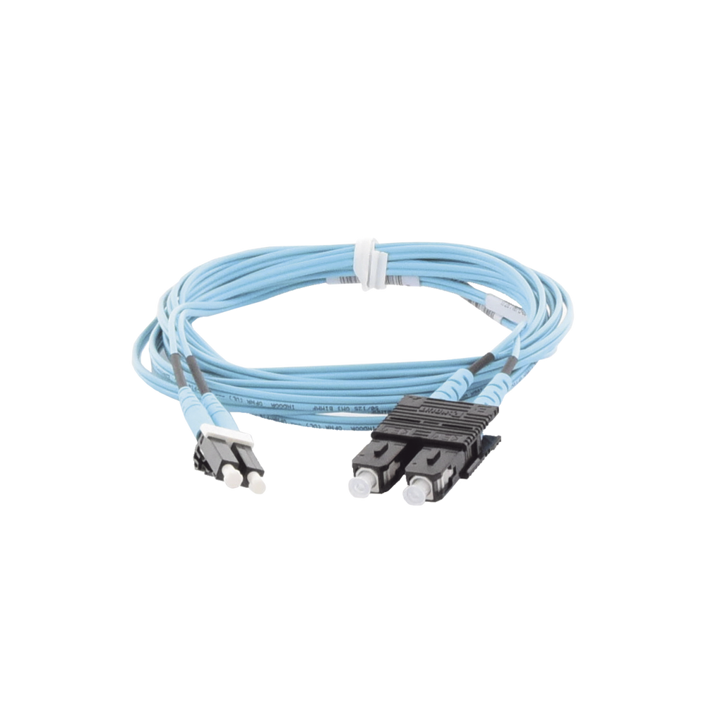 Jumper de Fibra Optica Multimodo 50/125 OM3, LC-SC Duplex, OFNR (Riser), Color Aqua, 3 Metros (9.84 Pies)