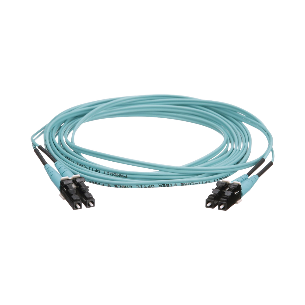 Jumper de Fibra ?ptica Multimodo 50/125 OM4, LC-LC Duplex, OFNR (Riser), Color Aqua, 5 Metros (16.40 Pies)