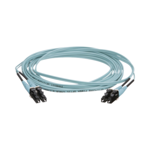 Jumper de Fibra Optica Multimodo 50/125 OM4, LC-LC Duplex, OFNR (Riser), Color Aqua, 9 Metros (29.53 Pies)