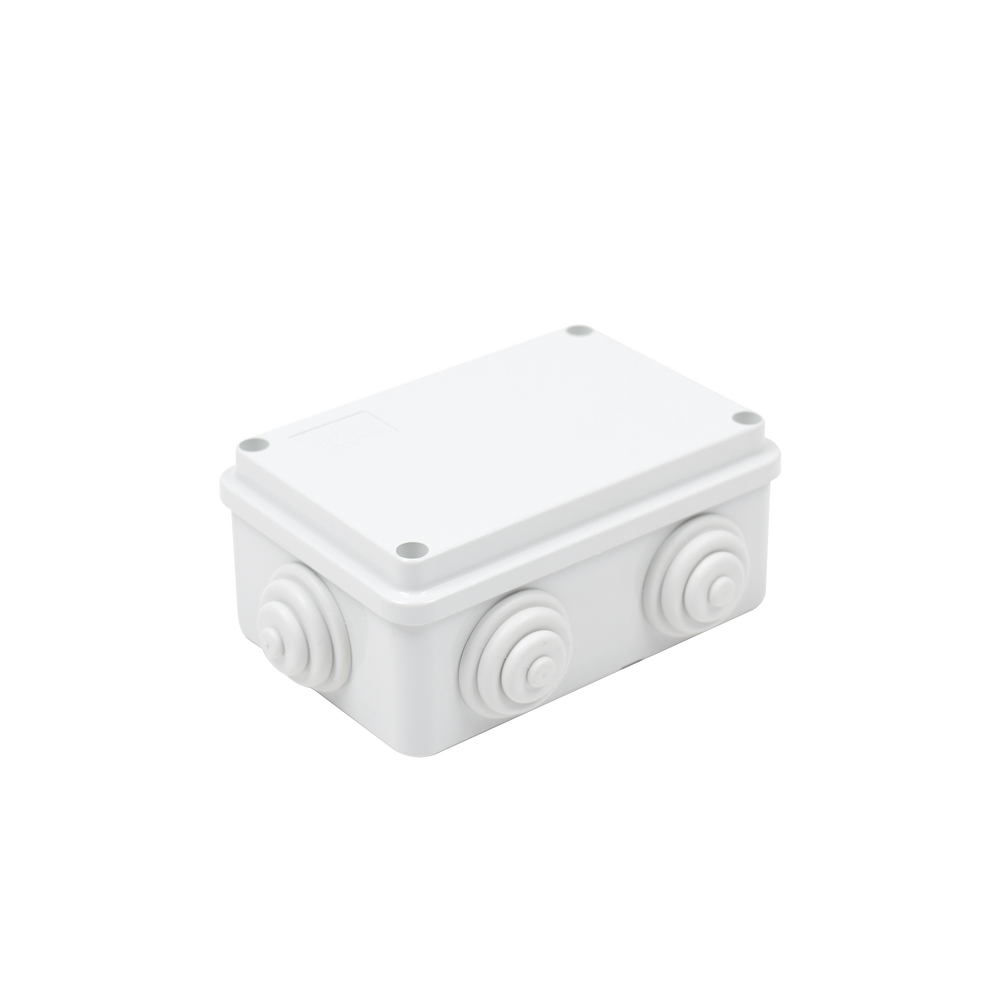 Caja Estanca de PVC Para Derivación y Conexión, 6 Entradas, Tapa Atornillada, 120x80x50 mm (Área interna), Uso Exterior IP55, Material que no Propaga el Fuego y Libre de Hálogenos