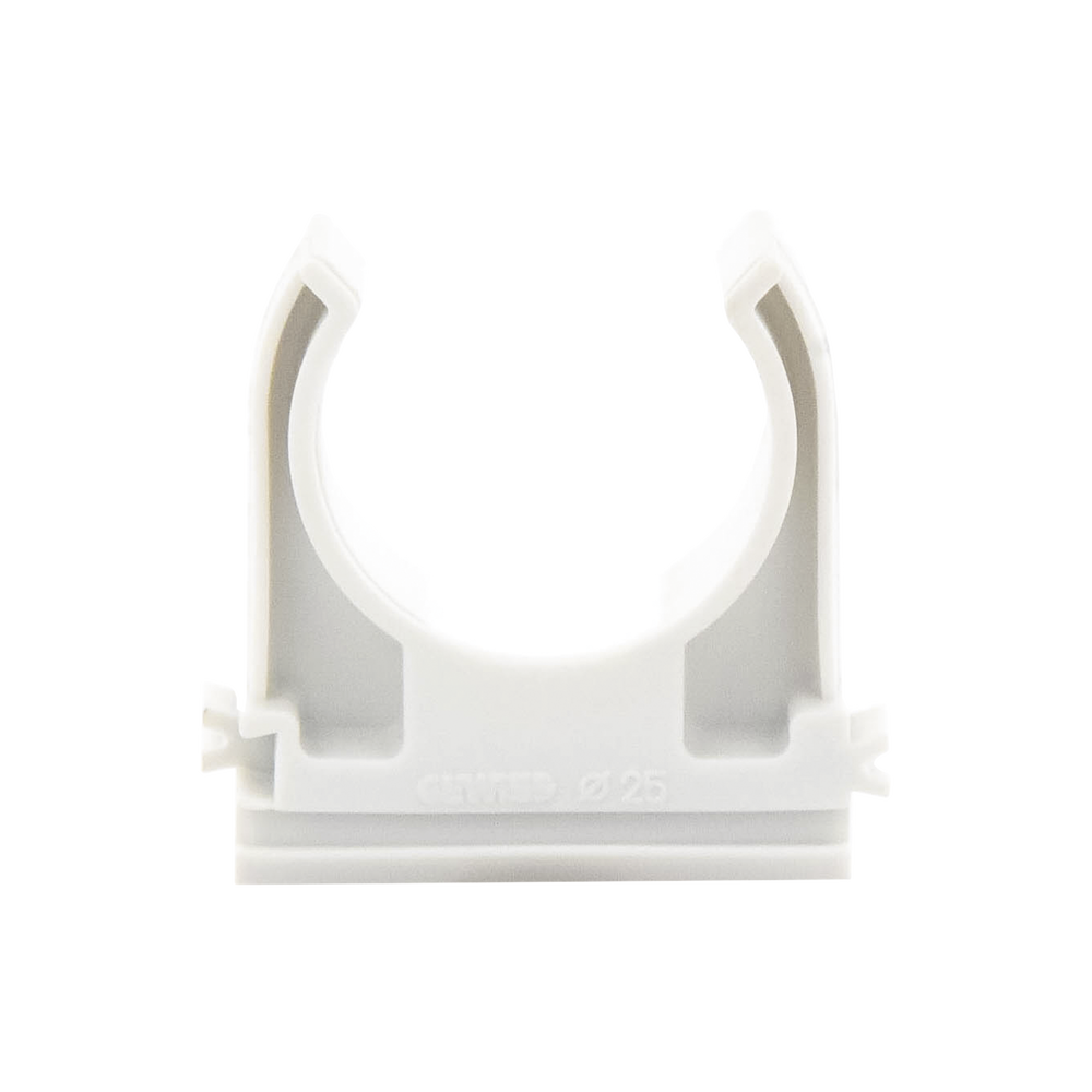 Soporte de presión (Abrazadera), PVC Auto-extinguible, abierto para tubería de 25 mm