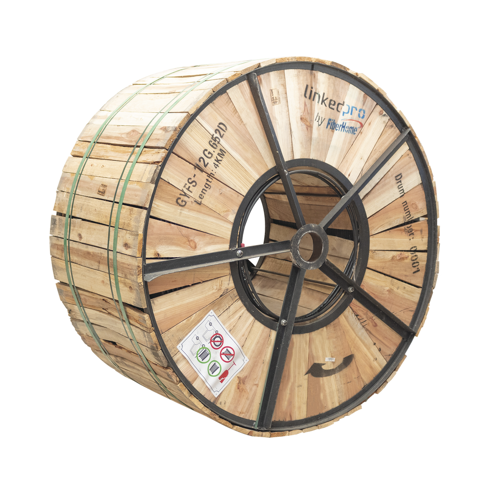 Carrete de 4 Kil?metros (13123.36 Pies) de Fibra ?ptica para Exterior G.652D, Armada, Monomodo de 12 Hilos, Loose Tube, Color Negro, para Instalaci?n en Ducto Subterr?neo o Enterrado Directo